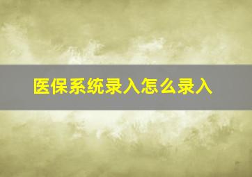 医保系统录入怎么录入