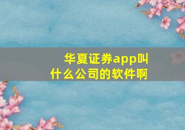 华夏证券app叫什么公司的软件啊