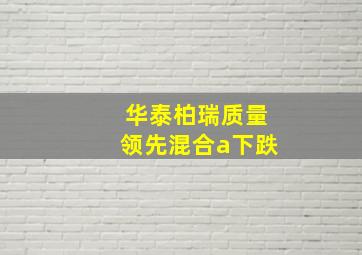 华泰柏瑞质量领先混合a下跌