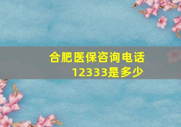 合肥医保咨询电话12333是多少