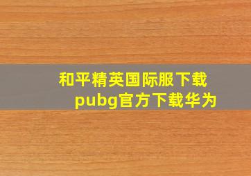 和平精英国际服下载pubg官方下载华为