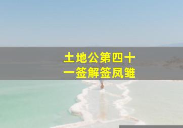 土地公第四十一签解签凤雏