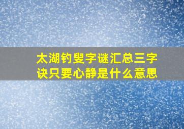 太湖钓叟字谜汇总三字诀只要心静是什么意思