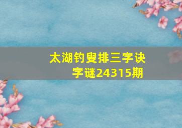 太湖钓叟排三字诀字谜24315期