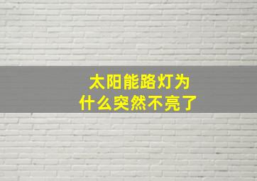 太阳能路灯为什么突然不亮了