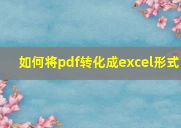 如何将pdf转化成excel形式