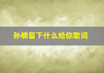 孙楠留下什么给你歌词