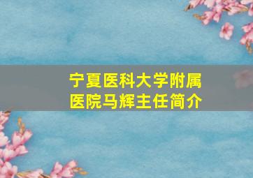 宁夏医科大学附属医院马辉主任简介