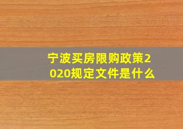 宁波买房限购政策2020规定文件是什么