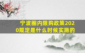 宁波圈内限购政策2020规定是什么时候实施的