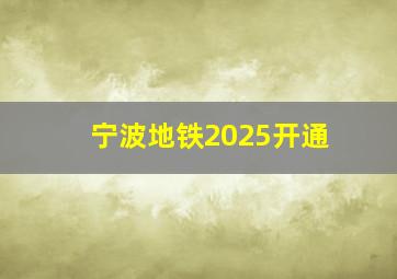 宁波地铁2025开通