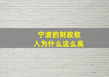 宁波的财政收入为什么这么高