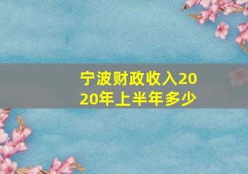 宁波财政收入2020年上半年多少