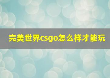 完美世界csgo怎么样才能玩