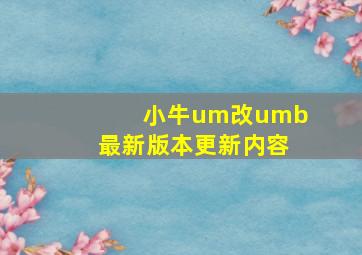 小牛um改umb最新版本更新内容