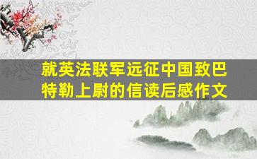 就英法联军远征中国致巴特勒上尉的信读后感作文