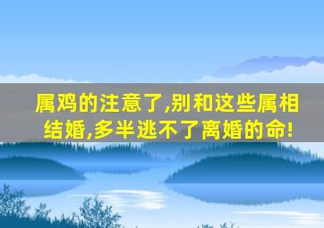 属鸡的注意了,别和这些属相结婚,多半逃不了离婚的命!