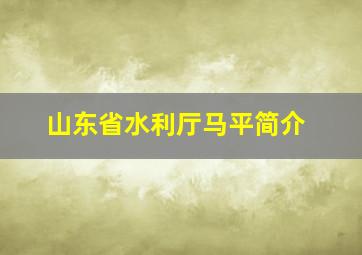 山东省水利厅马平简介