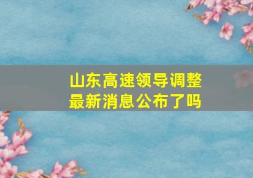 山东高速领导调整最新消息公布了吗