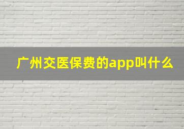 广州交医保费的app叫什么