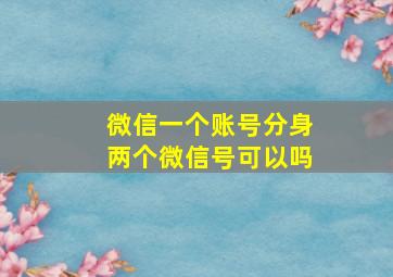 微信一个账号分身两个微信号可以吗