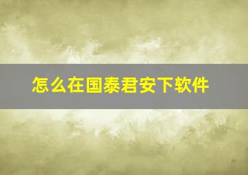 怎么在国泰君安下软件