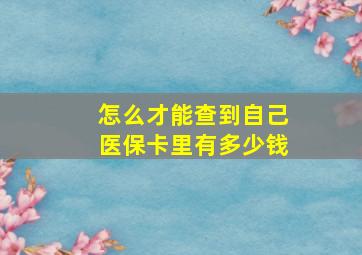 怎么才能查到自己医保卡里有多少钱