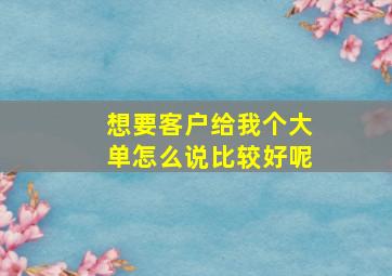 想要客户给我个大单怎么说比较好呢