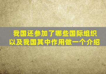 我国还参加了哪些国际组织以及我国其中作用做一个介绍