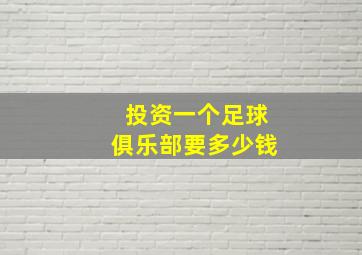 投资一个足球俱乐部要多少钱