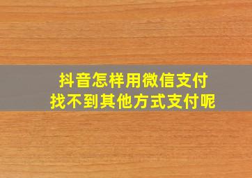 抖音怎样用微信支付找不到其他方式支付呢