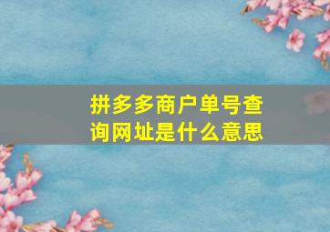 拼多多商户单号查询网址是什么意思