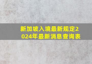 新加坡入境最新规定2024年最新消息查询表