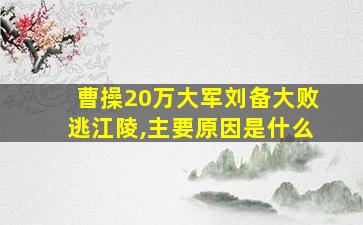 曹操20万大军刘备大败逃江陵,主要原因是什么