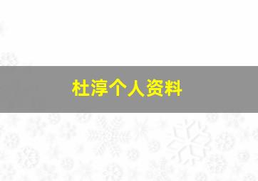 杜淳个人资料