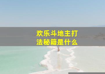 欢乐斗地主打法秘籍是什么