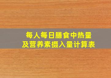 每人每日膳食中热量及营养素摄入量计算表