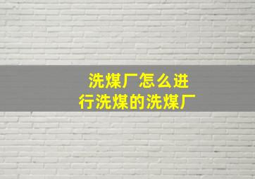 洗煤厂怎么进行洗煤的洗煤厂