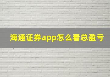 海通证券app怎么看总盈亏