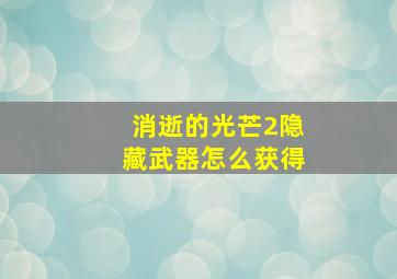 消逝的光芒2隐藏武器怎么获得