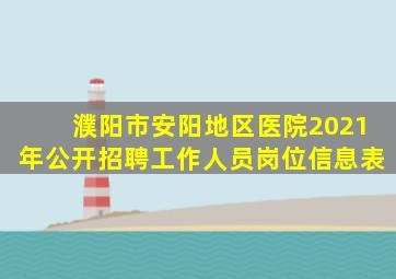 濮阳市安阳地区医院2021年公开招聘工作人员岗位信息表