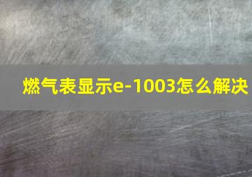 燃气表显示e-1003怎么解决