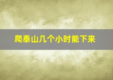 爬泰山几个小时能下来