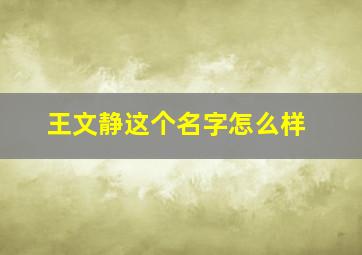 王文静这个名字怎么样