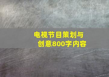 电视节目策划与创意800字内容