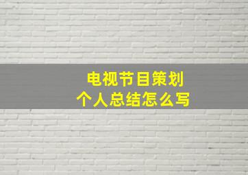 电视节目策划个人总结怎么写