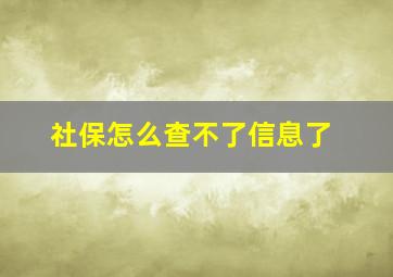 社保怎么查不了信息了