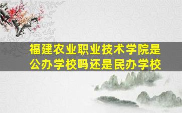 福建农业职业技术学院是公办学校吗还是民办学校