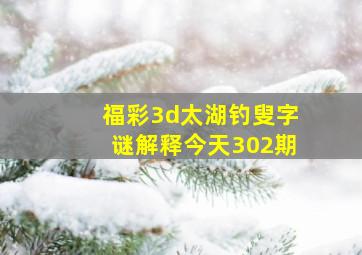 福彩3d太湖钓叟字谜解释今天302期