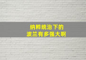 纳粹统治下的波兰有多强大啊